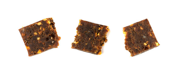 Cocoa Chia Paleo Bar, Crumbled Energy Snack with Nuts Isolated. Muesli Snack, Protein Candy