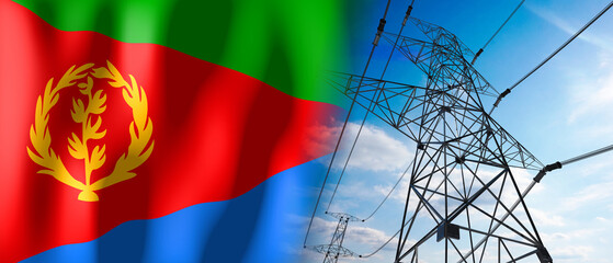 Eritrea - country flag and electricity pylons - 3D illustration