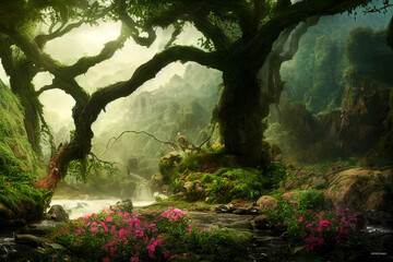 fantasy world landscape, garden of eden