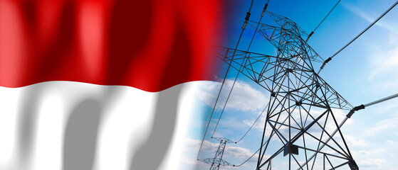 Monaco - country flag and electricity pylons - 3D illustration