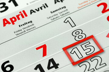 Deutscher Kalender und Datum 15. April  2023 Samstag