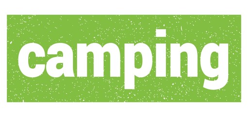 camping text written on green stamp sign.