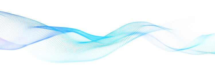 Colorful wave of streaming particles on a white background. Abstract background with dynamic elements of waves. 3d
