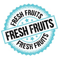 FRESH FRUITS text on blue-black round stamp sign