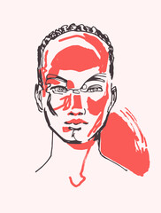 Minimalistic drawing of the head of a dark-skinned woman, vector