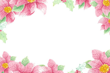 watercolor christmas Poinsettia holly flower and leaf frame