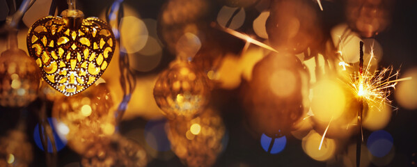 Christmas lamp decoration and bokeh background.Merry Christmas and happy new year concept...