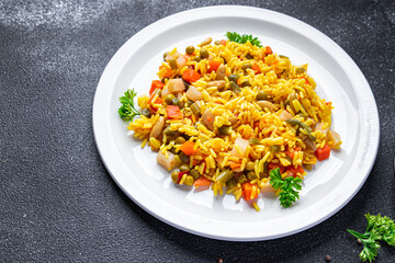rice curry spice vegetable no meat vegetarian pilaf  healthy meal food snack on the table copy space food background 