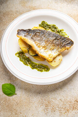 sea ​​bass grill fried fish seafood meal food snack on the table copy space food background