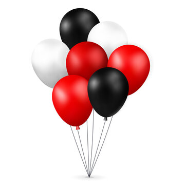 3d vector red, white and black bunch of Black Friday and birthday air balloons decorative element design. Cartoon render ballon for discount sale, Holiday greetings, luxury grand opening festive