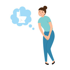 Woman painful urination concept vector illustration. Diarrhea symptom.