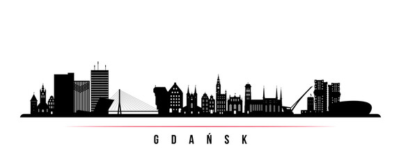 Gdansk skyline horizontal banner. Black and white silhouette of Gdansk, Poland. Vector template for your design.