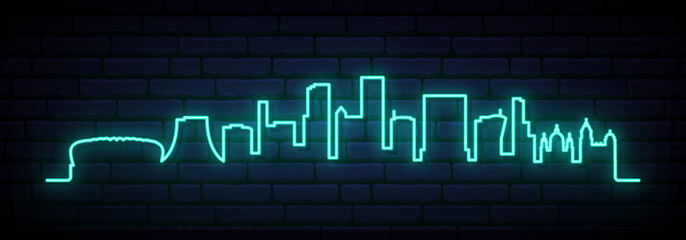 Blue neon skyline of Porto Alegre. Bright Porto Alegre City long banner. Vector illustration.