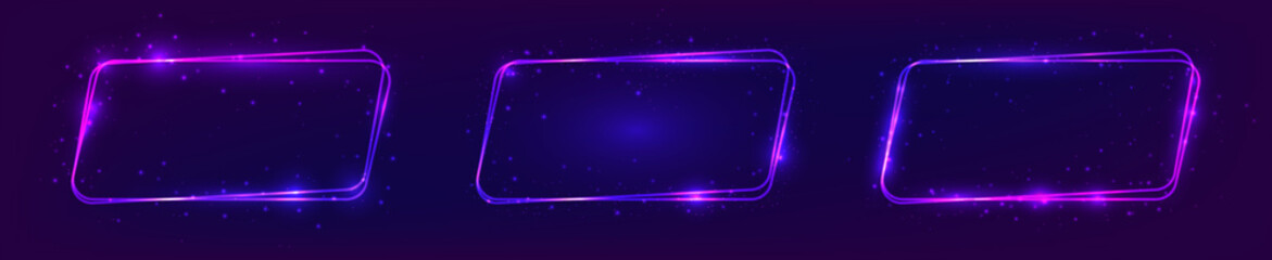 Obraz premium Neon double rounded parallelogram frame