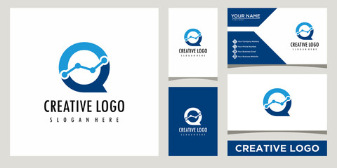 chart diagram in a letter Q icon logo design template with business card design