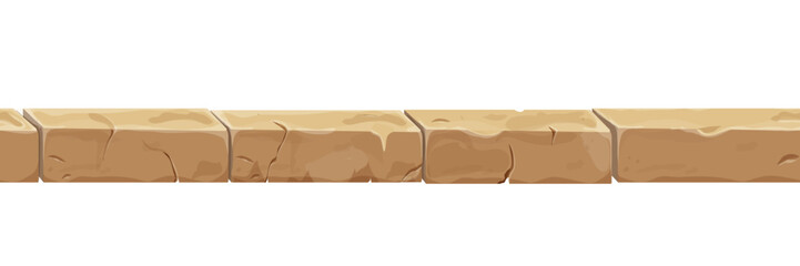 Stone brick, border seamless ancient fence in cartoon style, isolated on white background. Game decoration.