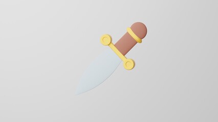 Minimalism Dagger Knife, rated for violence emoji, hate symbol. On white background. 3d render