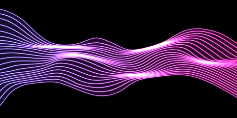 Abstract futuristic blue ultraviolet neon wavy lines graphic banner design. Curved flowing waves tech background. Vector illustration