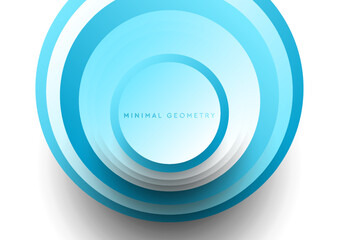 Blue and white abstract minimal background with circles. Geometric vector design