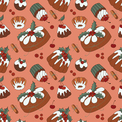 Christmas Desserts cute Seamless Patternt vector illustration.