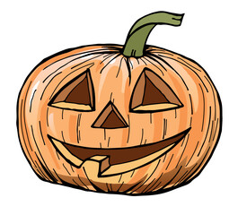 Jakc lantern isolated on white background. Pumpkin. Halloween symbol. Vector illustration.