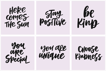 Set of handwritten quotes about kindness. Collection of creative calligraphy for t-shirts, posters, etc.