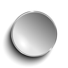 Grey circle button with chrome frame isolated on white background. 3d rendering