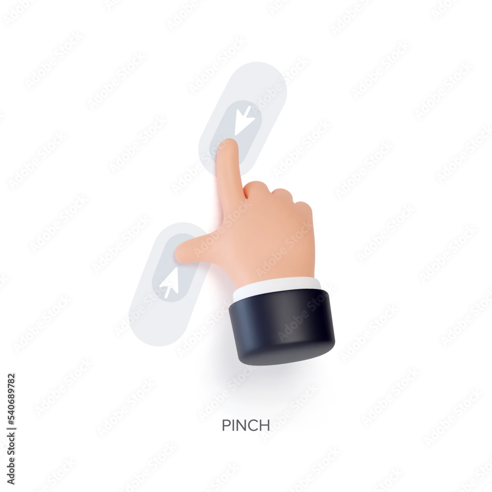 Wall mural hand touchscreen gesture. vector 3d hand actions icon on touch screen like pinch or zoom. touchscree