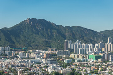 Fototapeta na wymiar Landmark Mountain Lion Rock and Kowloon peninsula of Hong Kong city