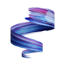 Abstract brush stroke, paint splash, colorful curl, artistic spiral, vivid ribbon. 3d illustration