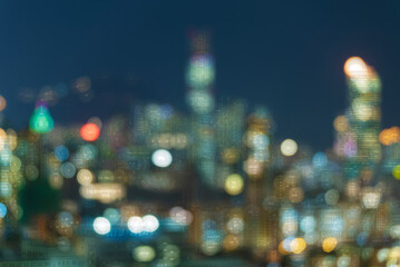 Blurred lights of downtown of Hong Kong city