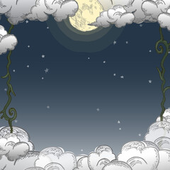 Obraz na płótnie Canvas Background image hand drawn style full moon and cloud star sky memo template
