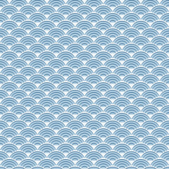 Background image seamless Japanese style retro blue scale wave pattern