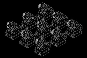 Old retro landline telephone. Wireframe vector
