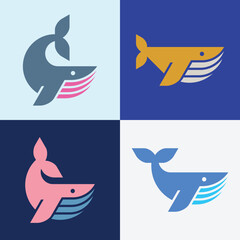 Set of Blue Whale, Blue Whale Logo. Icon design. Template elements