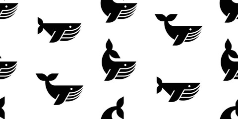 Seamless pattern with Blue Whales. isolated on white background