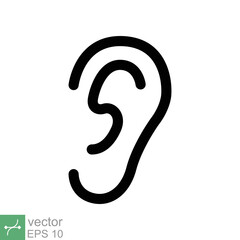 Ear icon. Simple outline style. Listen, hear, deaf, human sense, medical and health concept. Line vector illustration isolated on white background. EPS 10.