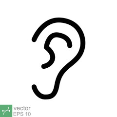 Ear icon. Simple outline style. Listen, hear, deaf, human sense, medical and health concept. Line vector illustration isolated on white background. EPS 10.