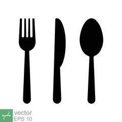 Fork knife spoon icon. Simple solid style. Cutlery symbol, utensil, tableware black silhouettes, food concept. Glyph vector illustration isolated on white background. EPS 10.