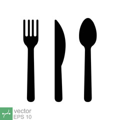 Fork knife spoon icon. Simple solid style. Cutlery symbol, utensil, tableware black silhouettes, food concept. Glyph vector illustration isolated on white background. EPS 10.