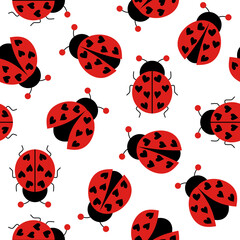 Cute ladybug seamless pattern. Seamless background with ladybug. Simple pattern. Vector illustration.
