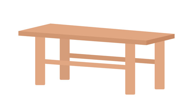 Low backless bench semi flat color vector object. Empty wooden seat. Editable element. Full sized item on white. Furniture simple cartoon style illustration for web graphic design and animation