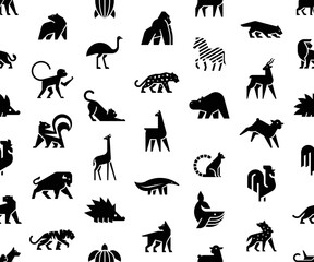 Seamless pattern with Animals logos. Animal logo set. Isolated on White background