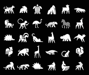 Animals logos collection. Animal logo set. Isolated on Black background	