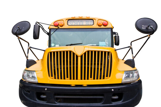 Front of a yellow american school bus isolated on transparent background
