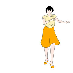 ダンスをするマッシュルームヘアの女性　黄