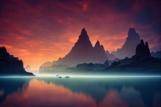 sunrise over the lake - Powered by Adobe
