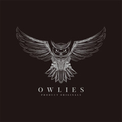 Fototapeta premium owl bird logo black and white vintage
