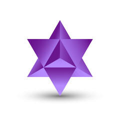 Vector purple Stellated Octahedron, also called Stella octangula, and Polyhedra Hexagon, geometric polyhedral compounds on a white background with a gradient for game, icon, packaging design or logo. - obrazy, fototapety, plakaty