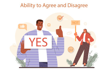 Soft skills concept. Employee with a ability to agree and disagree.
